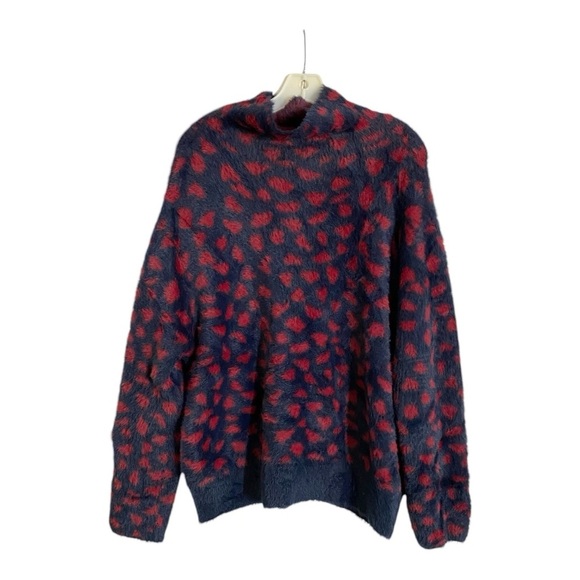 Thakoon Collective Fuzzy Sweater Pull On Mock Neck Red Blue Size XL - Picture 5 of 10